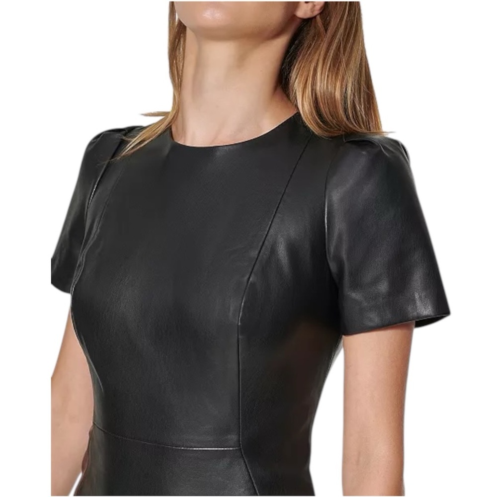 Calvin Klein Petite Faux-Leather Sheath Dress - Picture 4 of 6